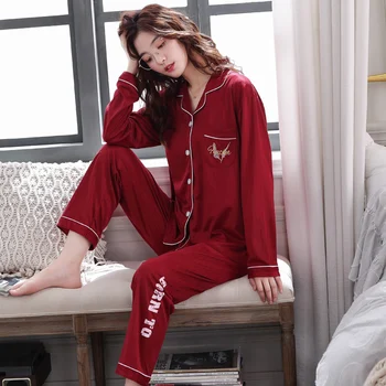 

2020 Spring And Autumn Long Sleeve Pajama Sets For Women Good Quality Cotton Made Premium PyjamasCasual Pijama Sleepwear