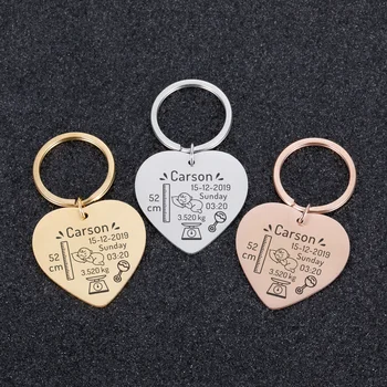 

Father Baby Keychain Personalized Name Date of Birth Weight Time Height for Newborn Commemorate Baby Stats Keyring New Mom Gift