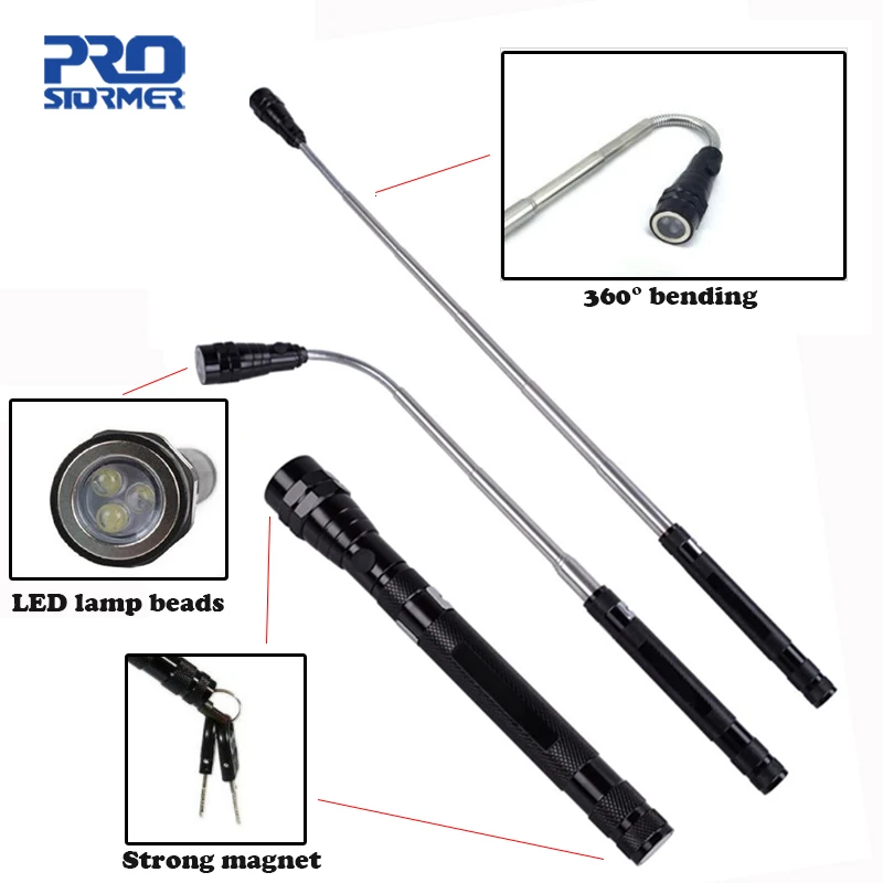 

PROSTORMER 4 Color Magnetic Telescopic Antenna Light Portable 3 LED Pickup Flashlight Multi-function Car Repair Flashlight
