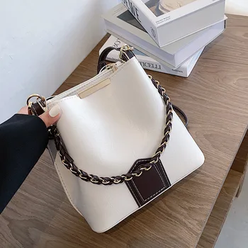 

Solid color PU Leather Bucket Bag Women Crossbody Bags Chain Trend Shoulder Handbags Female Travel Female Branded Cross Body Bag