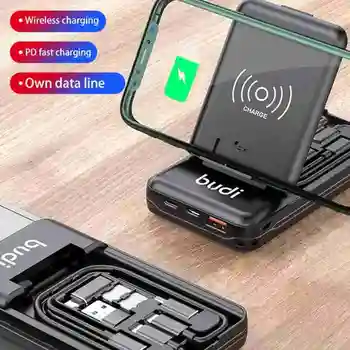

Budi 10000mAh Multi-functional Power bank Universal Wire Charging Smart Adapter Card Storage Data Cable Box for iPhone Xiaomi