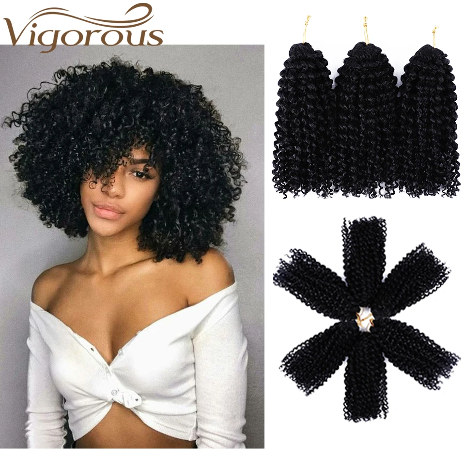 

Vigorous Marley Braids Ombre Braiding Hair Extension Synthetic Crochet Hair 8 Inches 30/pcs Kinky Curly Hairpiece for Women