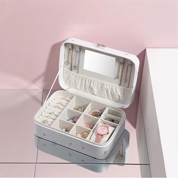 

New Cartoon Printing Jewelry Box Storage Box Ring Necklace Jewelry Box Earring Box Cute Large Capacity Portable Leather