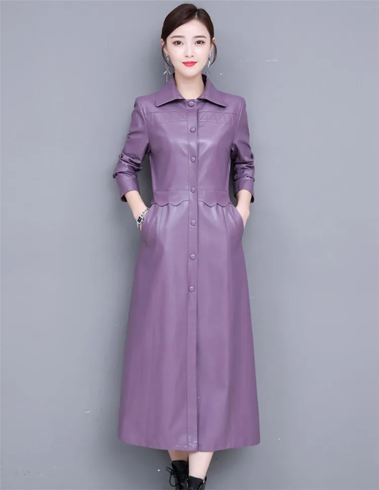 Модная X-long кожаная женская однобортная куртка из искусственной овчины Женская Повседневная приталенная кожаная верхняя одежда больших размеров 3052