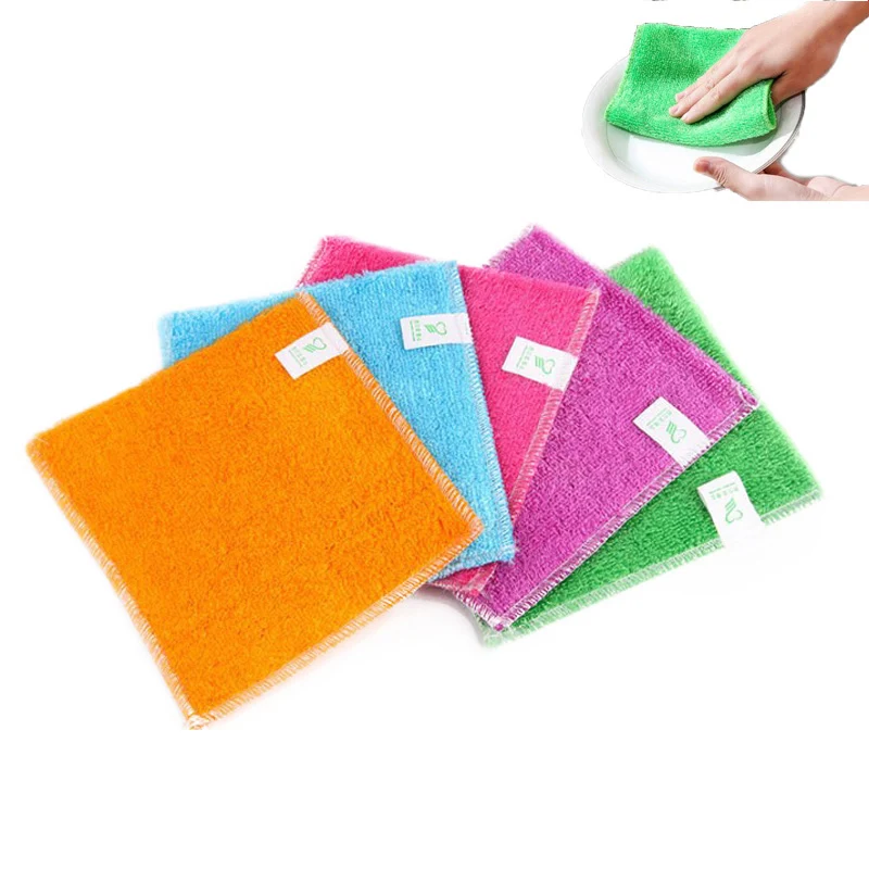 5/10/15/20PCS Bamboo Fiber Dish Cloth High Efficient Anti-grease Cleaning towel Washing Towel Magic Kitchen Cleaning Wiping Rag 2