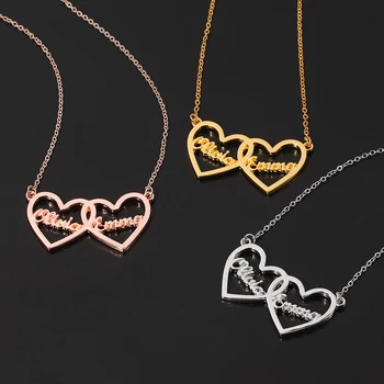 

Custom Two Names Hearts Necklaces Stainless Steel Jewelry Personalized Name Choker Mother's Day Gift