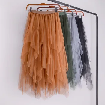 

of 480 autumn winters is irregular net yarn skirts han edition joker female show thin fairy skirt of tall waist skirt