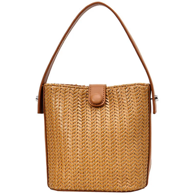 

ABZC-New Wave Retro Fashion Straw Bucket Bag Simple Wild Shoulder Messenger Bag