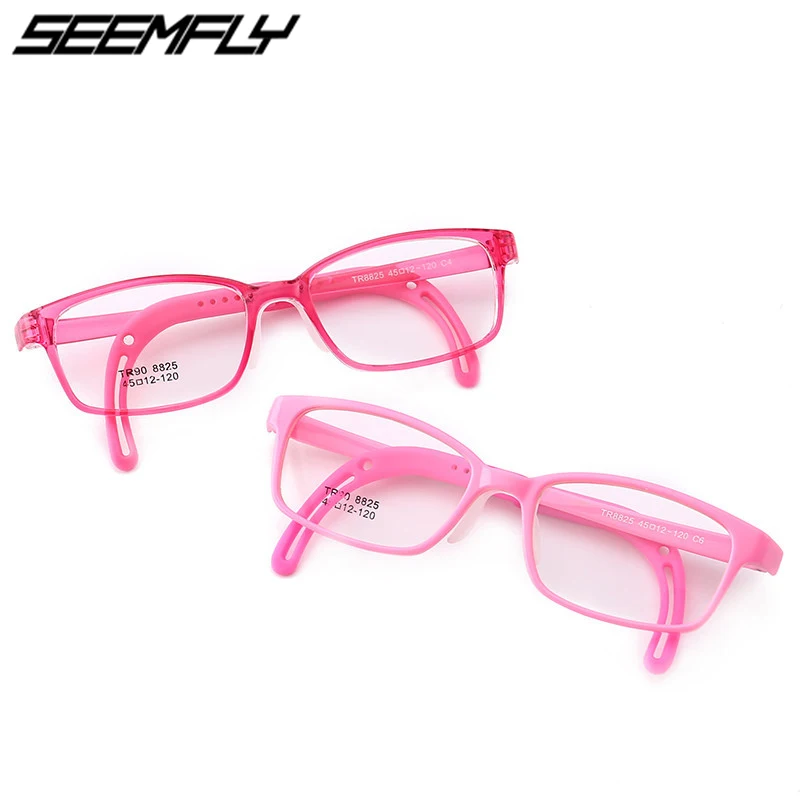 

Seemfly Kids Glasses Eyewear Frame Flexible TR90 Adjustable Cute Square Clear Lens For Boys Girls No Prescription Oculos De Grau