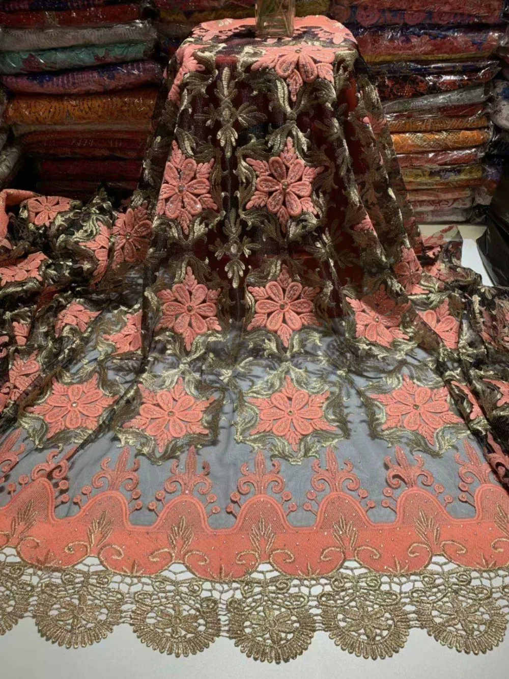 Black Green African Lace Fabric for Skirt Sewing, Ankara Nigerian Lace Fabric High Quality for Prom Dress Dry Mesh Lace