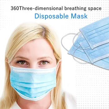 

Hot Sale 100Pcs Mask Disposable non-woven cloth 3 Layer Ply Filter Mask dustproof Breathable Earloops Cap Masks for civil use