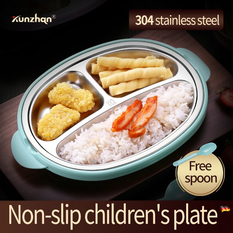 

Kunzhan Stainless Steel Bento with Compartments Cute Lunch Box with PP Spoon for Kids School
