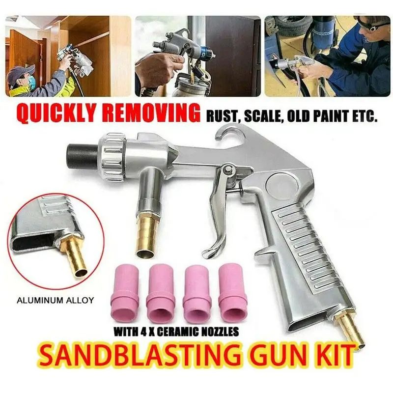 

High Quality Feed Air Blasting Gun Sandblaster Sand Siphon Abrasive Sandblasting Tool Kit Ceramic Nozzle Tips Power Tools Spraye