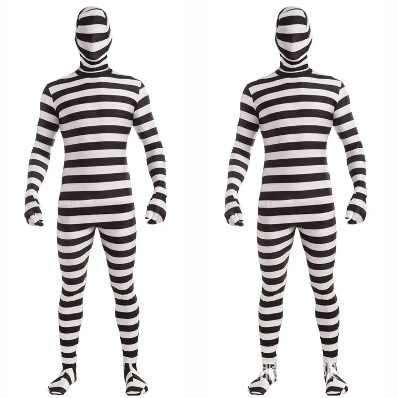

New Style Halloween Clothing Black And White Stripes Prisoner Service Police Uniform Men's Prisoner Suit Prisoners Clothes Priso