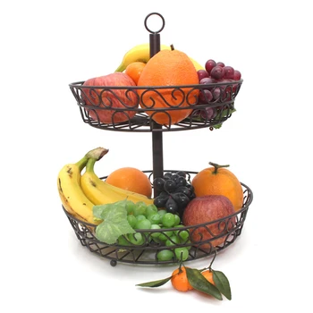 

Household 2 Tier Black Fruit Basket Holder Decorative Tabletop Bowl Stand for Vegetables Snacks Household Product Rooms Storage