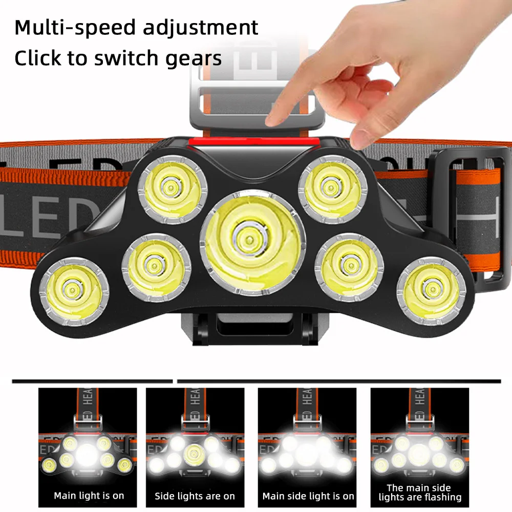 7LED headlamp rechargeable head torch flashlight waterproof work light outdoor camping lamp night fishing light
