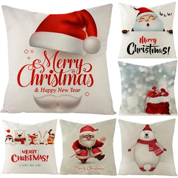 

Christmas Theme Cushion Cover Santa Claus Snowman Printed Pillow Cover 45x45cm Linen Pillowcover For Sofa Office Home Bedding