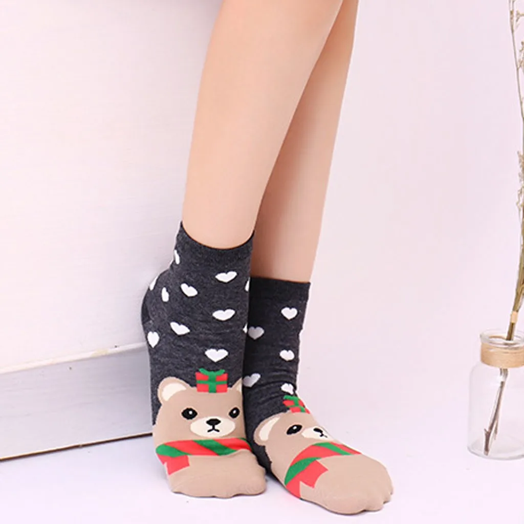 Рождественские носки женские хлопковые зимние забавные носки Skarpetki милые носки-тапочки с Санта Клаусом и снежинками Sokken Dames OY50