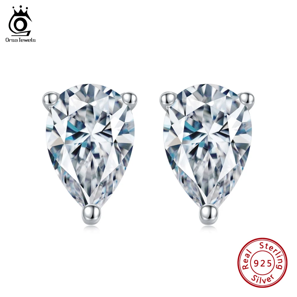 

ORSA JEWELS Pear Cut 0.5ct DE VVS Brilliant Moissanite Diamond Earrings Gift For Women 925 Sterling Silver Stud Earrings SME17