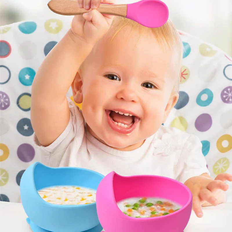 Silicone Baby Feeding Bowl Spoon Kids Tableware Baby Accessories Silicone Plate Spill-Proof Suction Children Self Feeding Dishes