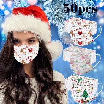 

50pc Disposable Unisex Mask For Adult Printed Christmas Soft Masks For Adults 3-layer Masks Mondkapjes Mascarillas Desechables