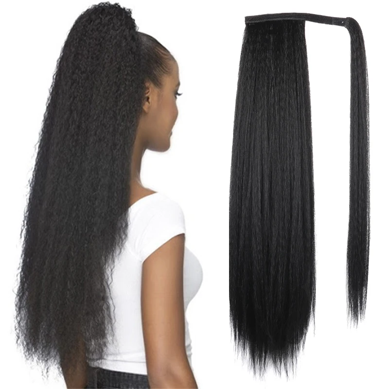 Drawstring Ponytail Yaki Synthetic-Extensions Hairpiece Straight Long AZQUEEN Around
