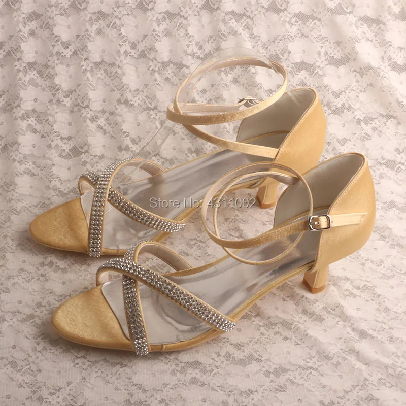 

Wedopus Custom Handmade 5cm Low Heels with Straps Woman Shoes Crystal Gold Sandals