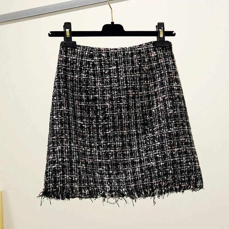 Зимние твидовые юбки с кисточками, женские винтажные осенние мини юбки-карандаш, клетчатые шерстяные юбки, Корейская облегающая юбка с высокой талией, Женская юбка V919