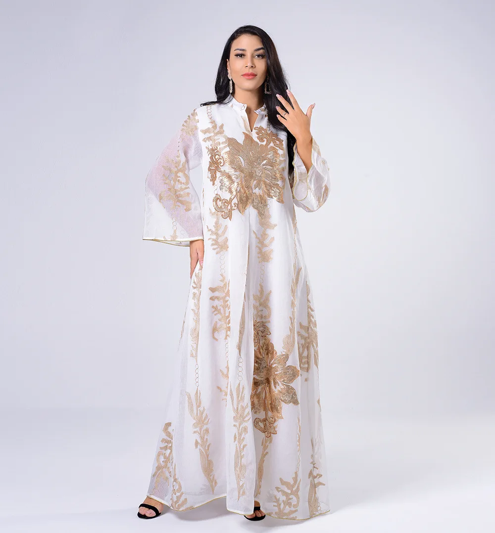 african fashion designers Sequins Embroidered Abaya Dress For Women Moroccan Kaftan Turkey Arabic Jalabiya White Islamic Ethnic Robe 2021 Eid New african attire for women Africa Clothing