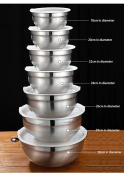 

7pcs/set Large Deep Stainless Steel Mixing Bowls Non Slip Nesting Whisking Bowls Set Basin Salad Pot Mixing Bowls Set With Lids