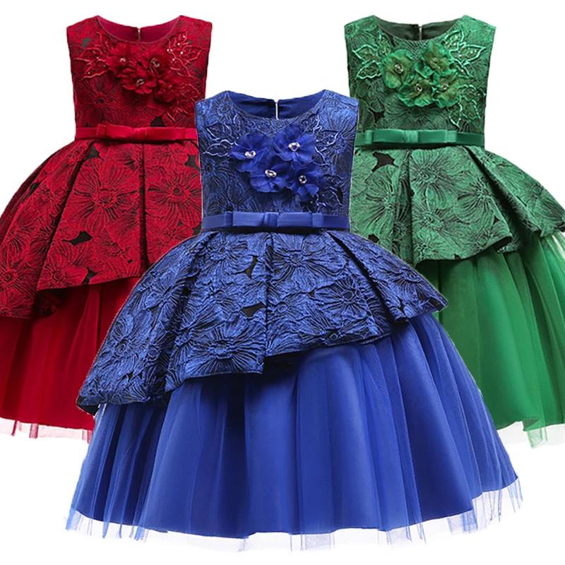 

Kids Dresses For Girls Elegant Princess Dress Christmas Children Evening Party Dress Flower Bow Girl Backless Wedding Gown