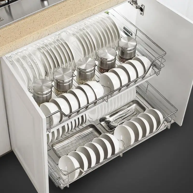 Para Armario Cestas Corredera Pantry Keuken Organizador Stainless Steel  Rack Cocina Organizer Kitchen Cabinet Storage Basket - Racks & Holders -  AliExpress