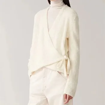 

2020 Spring Women's V-neck Knit Wrap Sweater Lace-up Long Sleeve Knit Cardigan New Fashion