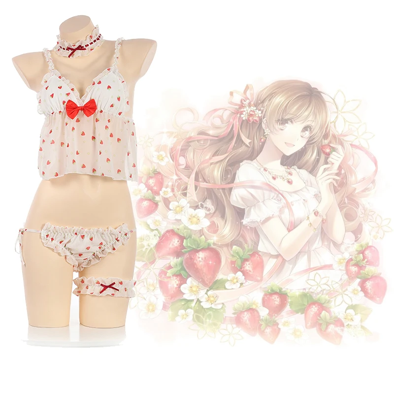 Шифоновое нижнее белье Sweet Lolita с клубничной тематикой комплект нижнего белья