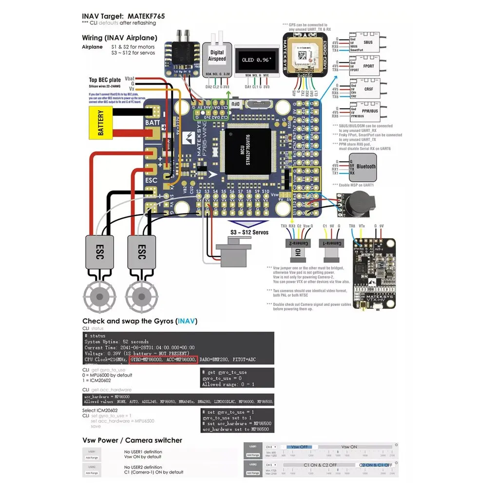 Matek Systems F765-WING STM32F765VI 216 МГц игровые джойстики со встроенным серверный компьютером с экранным меню AT7456E для дрона с дистанционным управлением с неподвижным крылом аксессуары