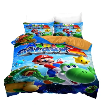 

Classic Game Super Mario Galaxy Pattern Duvet Cover Set Pillowcase 3d Cartoon Bedding Set Boy Girl Children Comforter Cover Sets