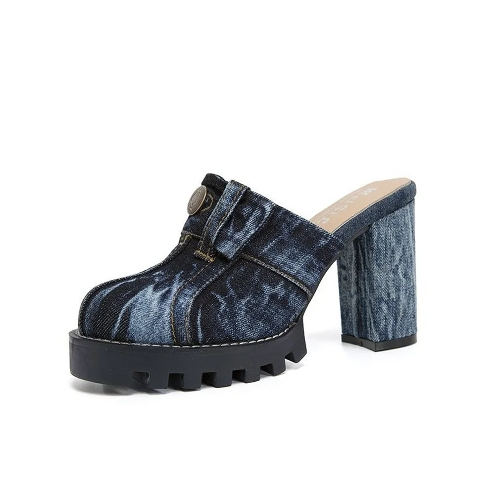 

Женские джинсовые мюли на платформе, туфли на блочном высоком каблуке с круглым носком, 2022