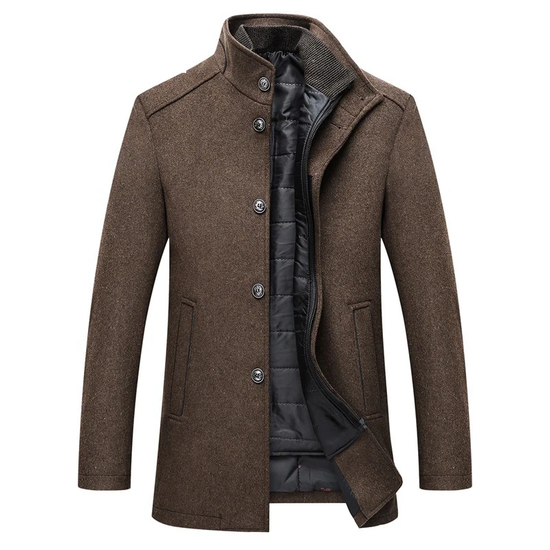 

Winter Warm Wool Blend Coat Men Thick Overcoats Topcoat Mens Single Breasted Jackets And Coats With Adjustable Vest Men's Coat