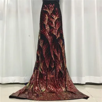 

Latest Design Black /red/gold With Sequins embroidery African French sequins Lace Fabric High Quality Nigerian Velvet Lace