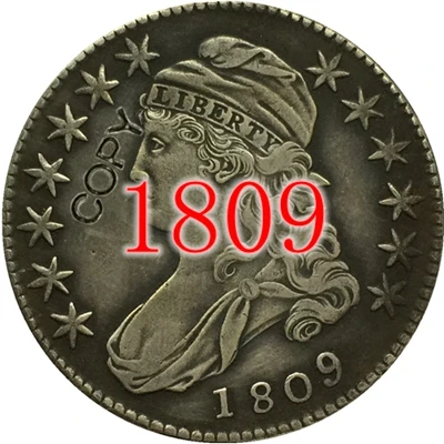 1809 США(1807-1836) 27 монет с закрытым бюстом, Надпись EDGE половина копия доллара монеты - Цвет: 1809