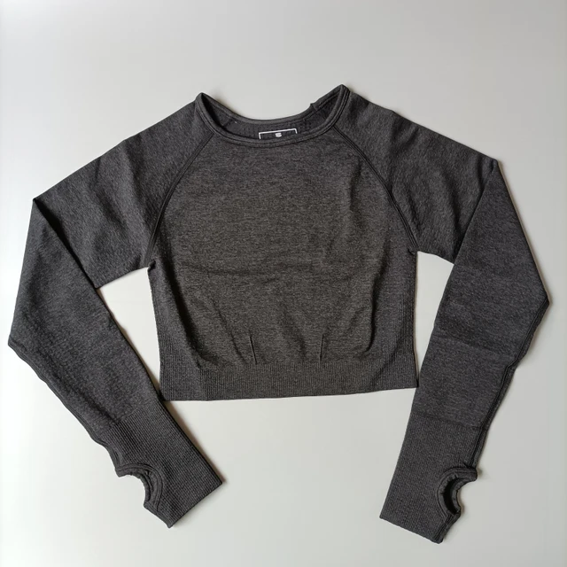 Personality Cotton Crop Top Sports Yoga Shirts women Long Sleeves Gym Workout T-shirts Fitness Sports Wear For Women Gym Tops Black