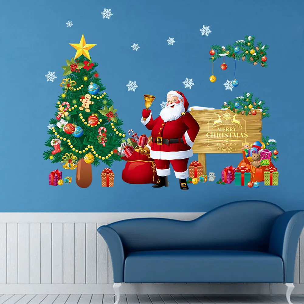 Merry Christmas Removable Tree Santa Claus Window Wall Stickers Shop Decor USA 