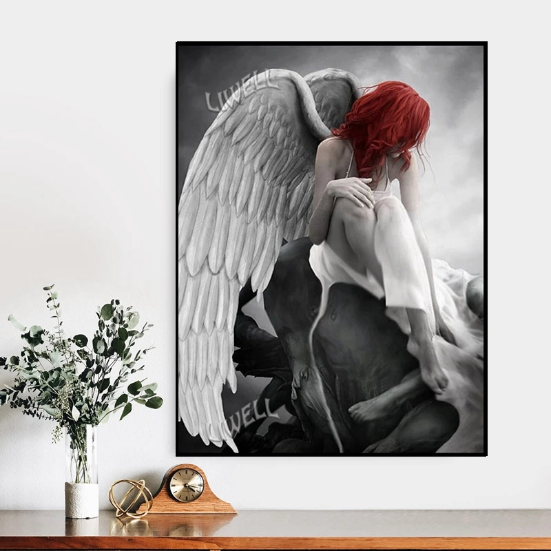 5d Full Square Diamond Painting Fallen Angel And Devil Mosaic Cross Stitch Art Poster Handwork Gift for Wall Decor