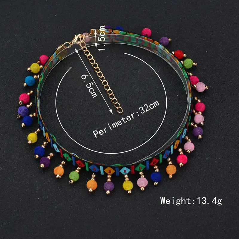VOHE Этнический стиль ручная вышивка воротник женский шейный браслет разноцветный пушистый шарик кисточкой Короткое ожерелье для женщин ювелирные изделия