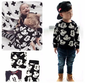 

2019 Baby Boys Girls Fashion Sport Suit Kids Mickey Clothes Children's Sweater + Trousers two pieces Clothing Set Cotton Jerseys