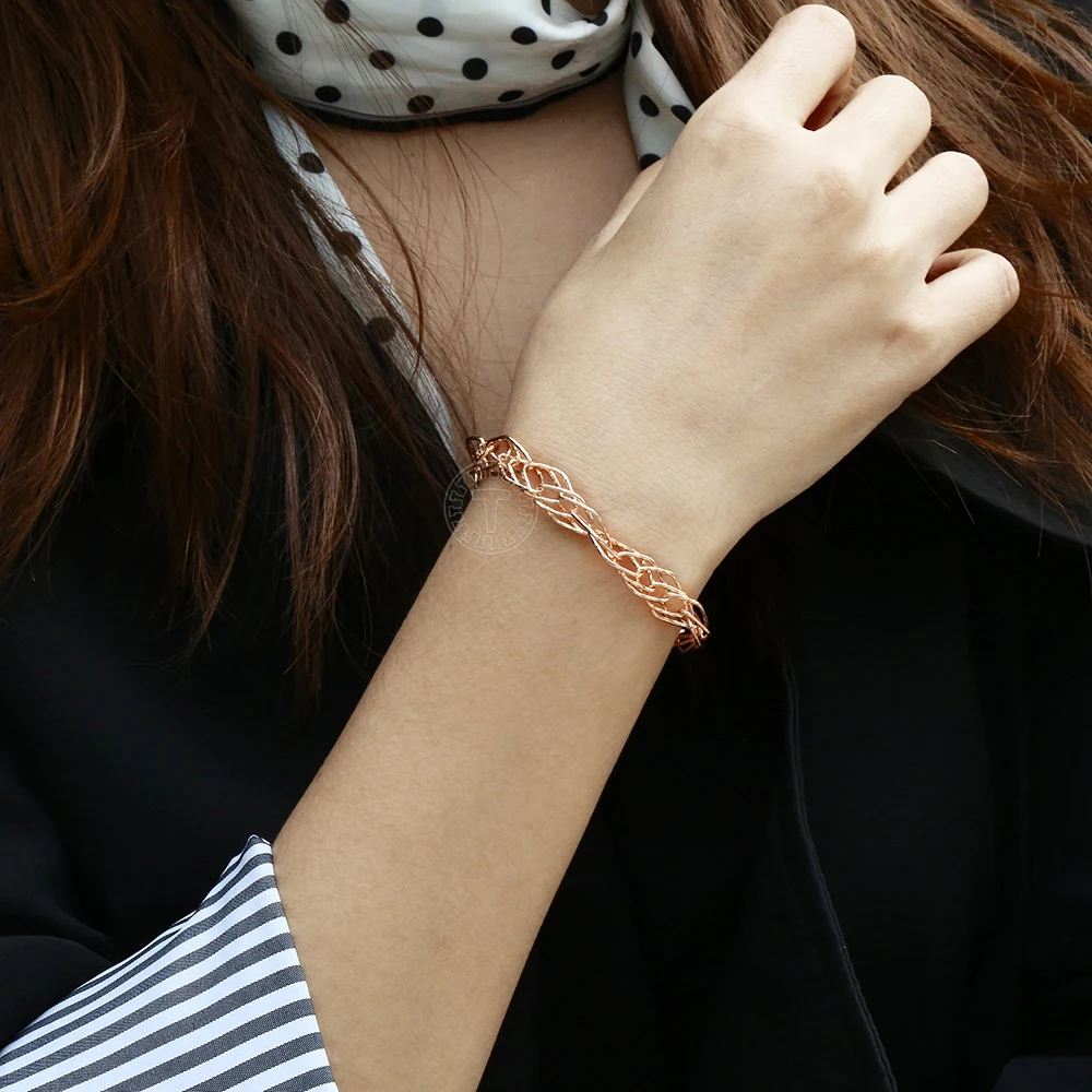 585 браслет цвета розового золота для женщин Модный витой волнистый браслет Ювелирные изделия Подарки вечерние подарки браслет длина регулируется LCB36