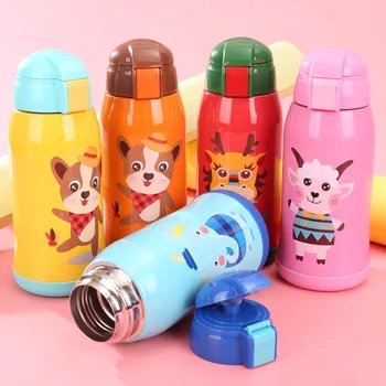 

600ML Baby's Vacuum Water Bottle handgrip / rope Children Powdered Milk Thermals cup Stainless steel straw Thermos Flasks