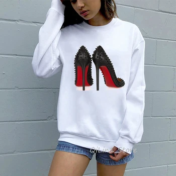 

Sexy Vogue High Heels Print hoodies women autumn winter Hat sweatshirt hip hop rock hoodie woman oversize tracksuit streetwear