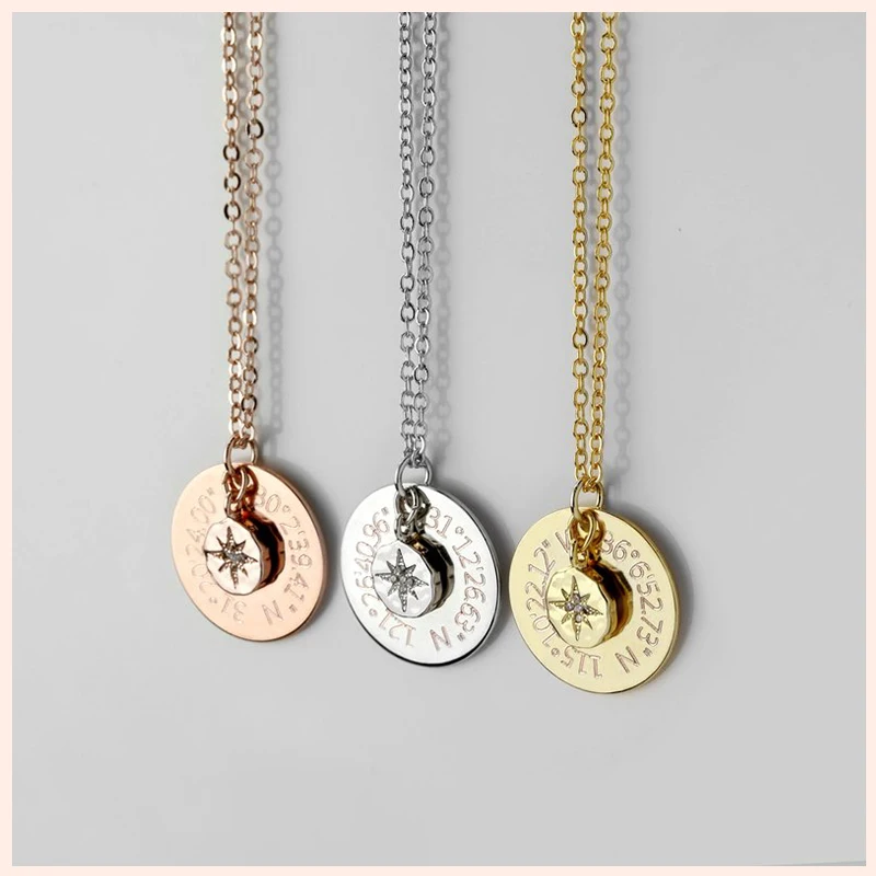 

Personalized 925 sterling silver customized name or letters round compass nameplate necklace women jewelry for mother gifts