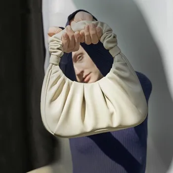 

Rachel-bags 2020 Luxury Designer Pleated Armpit Bag Leather Baguette Underarm Shoulder Bag Handbags Half Moon Dumpling Women Bag